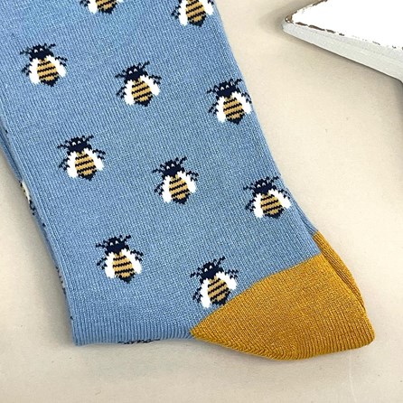 Bamboo Honey Bees Socks In Faded Denim Bamboo Honey Bees Socks In Faded Denim
